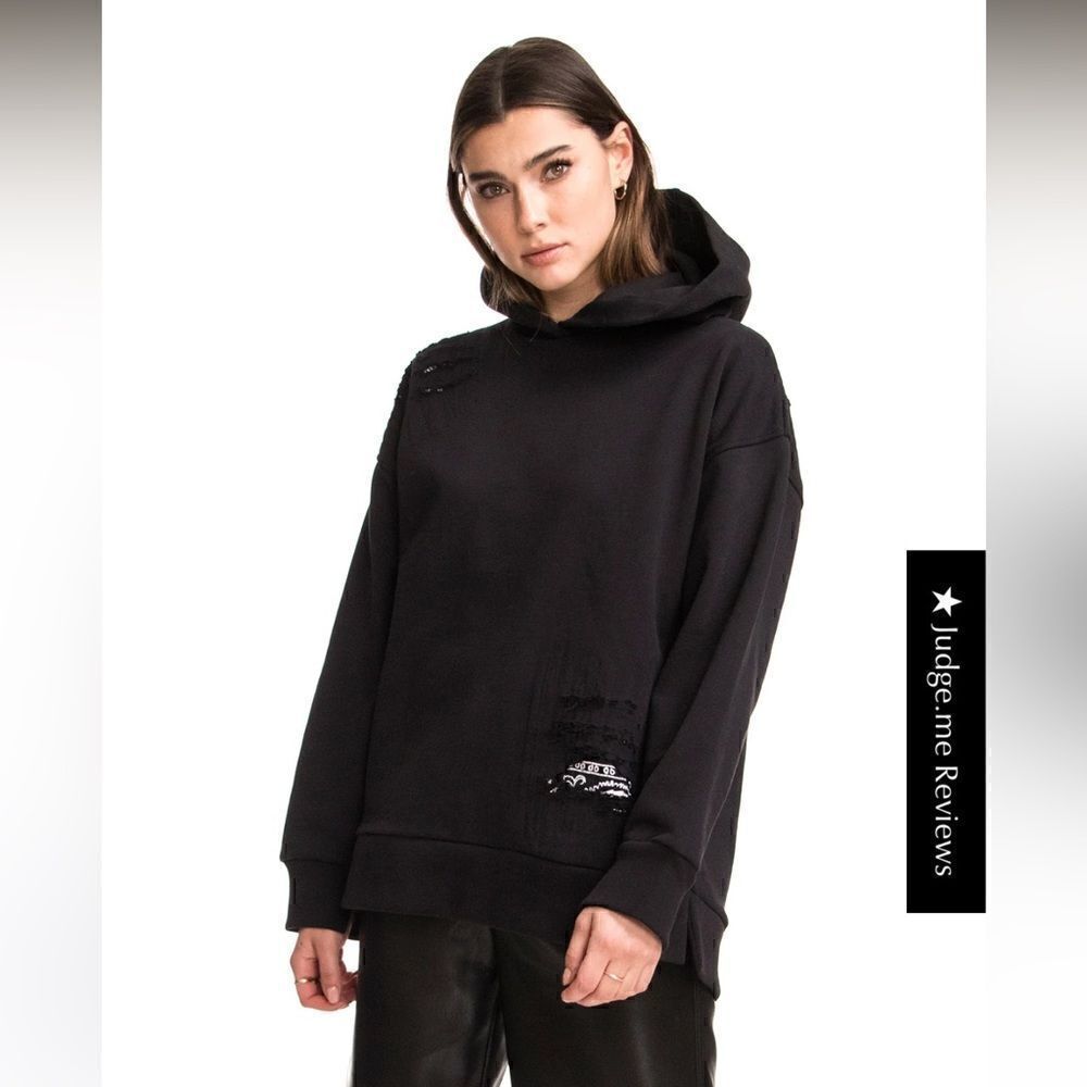NWT CHRLDR Black Bandana Patch Hoodie Sweatshirt, Size Large